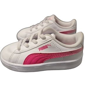 Puma Unisex Kids Kinderfit White Faux Leather Lace Up Sneaker Shoes‎ Size 9